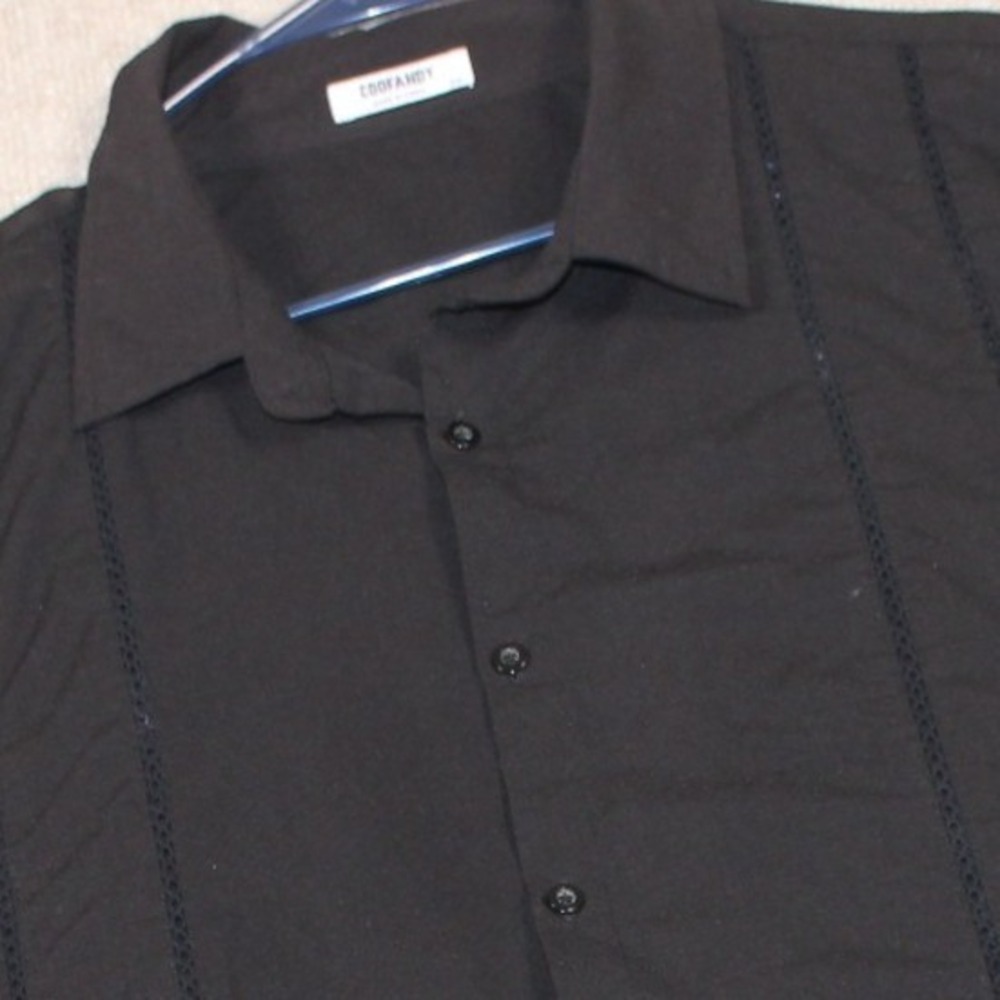 COOFANDY Mens 5XL Black Short Sleeve Button Down Shirt Crochet Trim Casual Boho